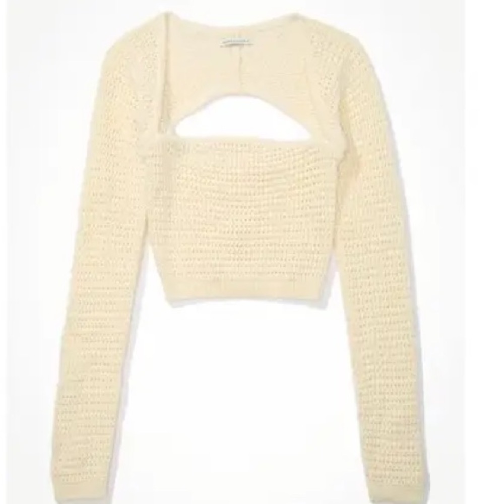 American Eagle Square Neck Crop Knit Sweater - XS